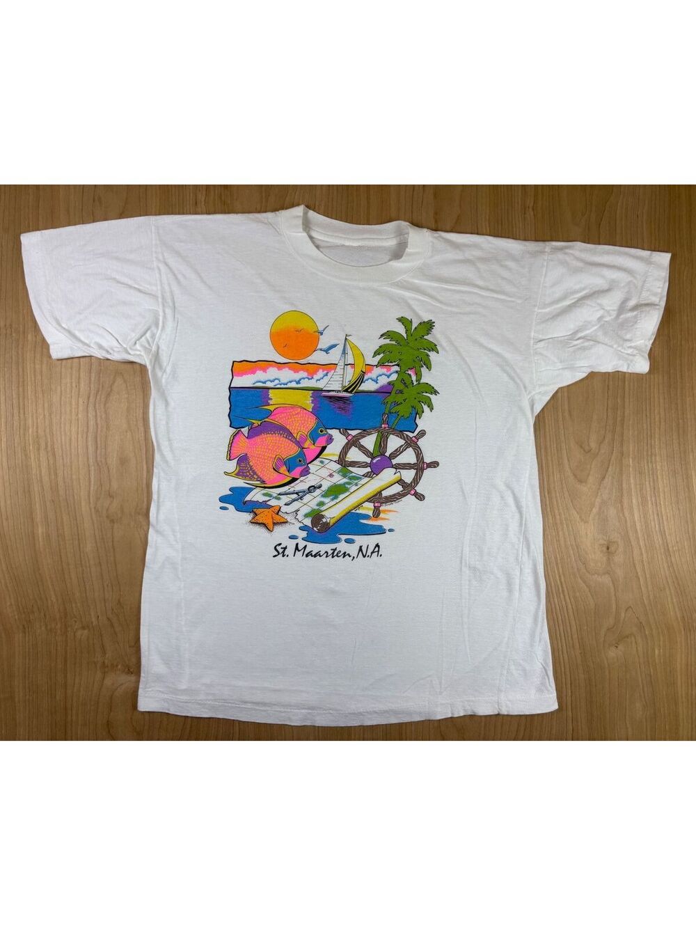 Vintage 80s St. Maarten tshirt Single Stitch tropical sunset tourist sailboat
